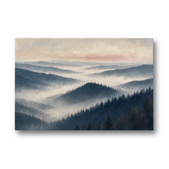Misty Pine Ridges Over a Fog Valley - Canvas Wall Art - Front