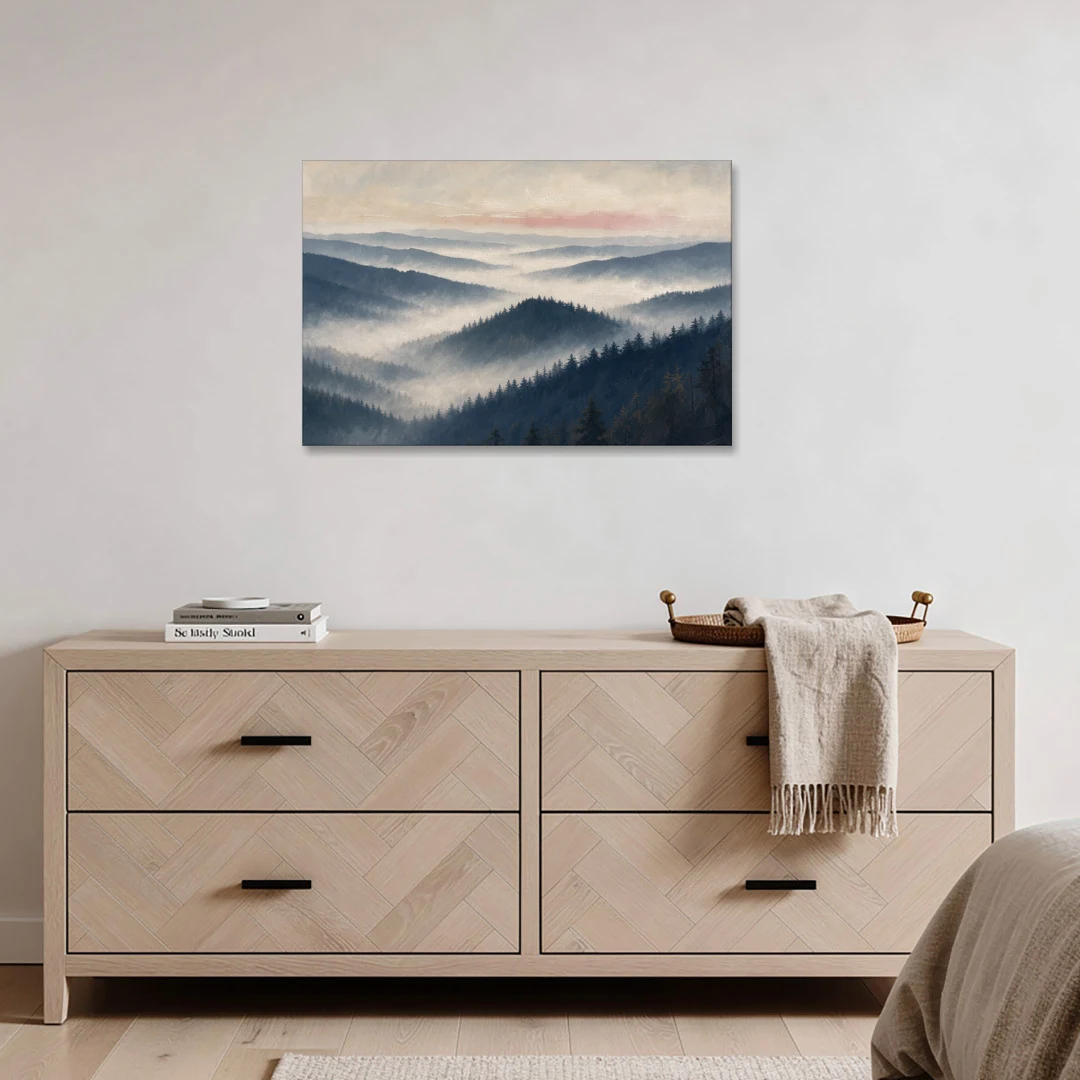 Misty Pine Ridges Over a Fog Valley - Canvas Wall Art - Coffee Table - 36x24