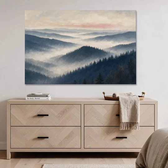 Misty Pine Ridges Over a Fog Valley - Canvas Wall Art - Coffee Table - 60x40