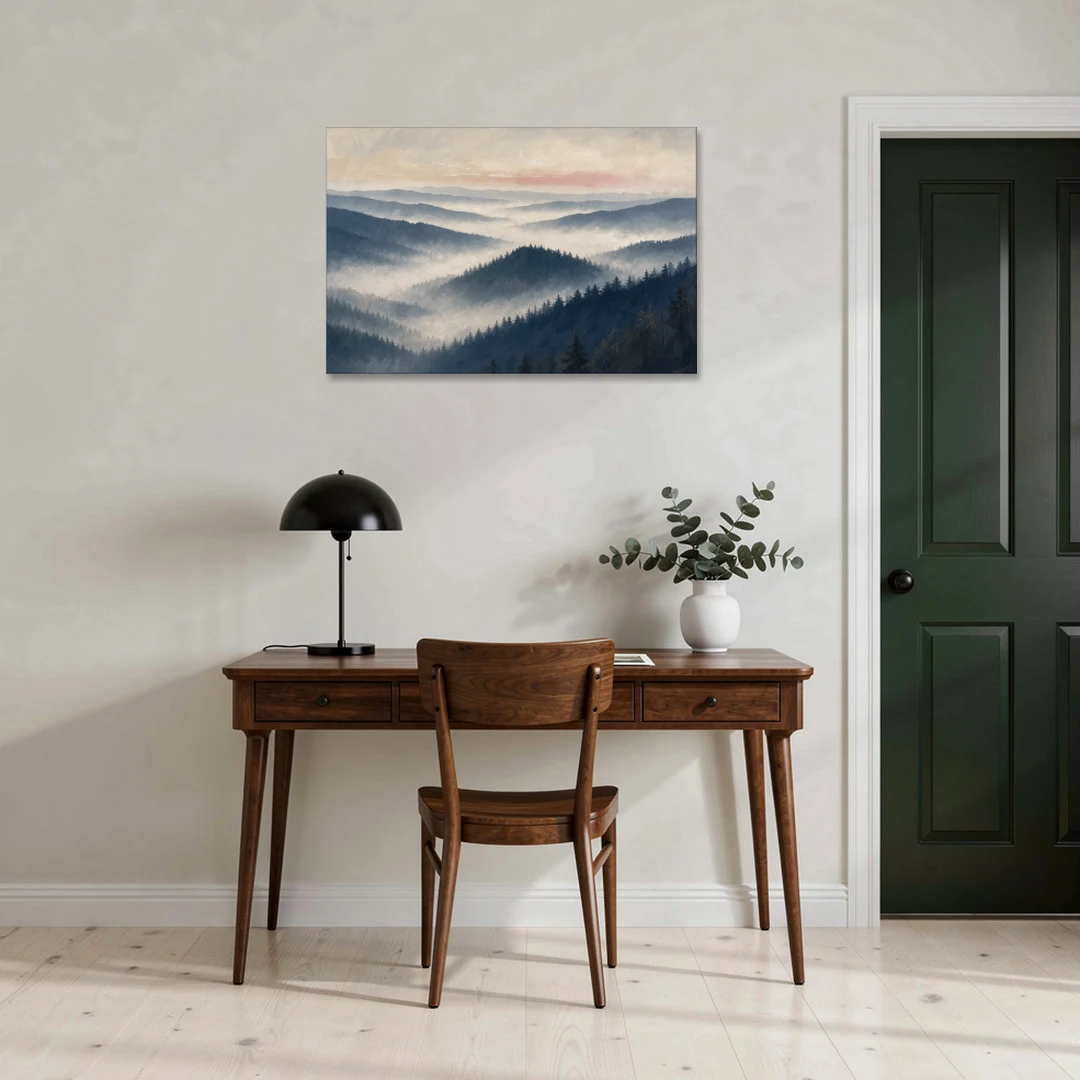 Misty Pine Ridges Over a Fog Valley - Canvas Wall Art - Office - 36x24