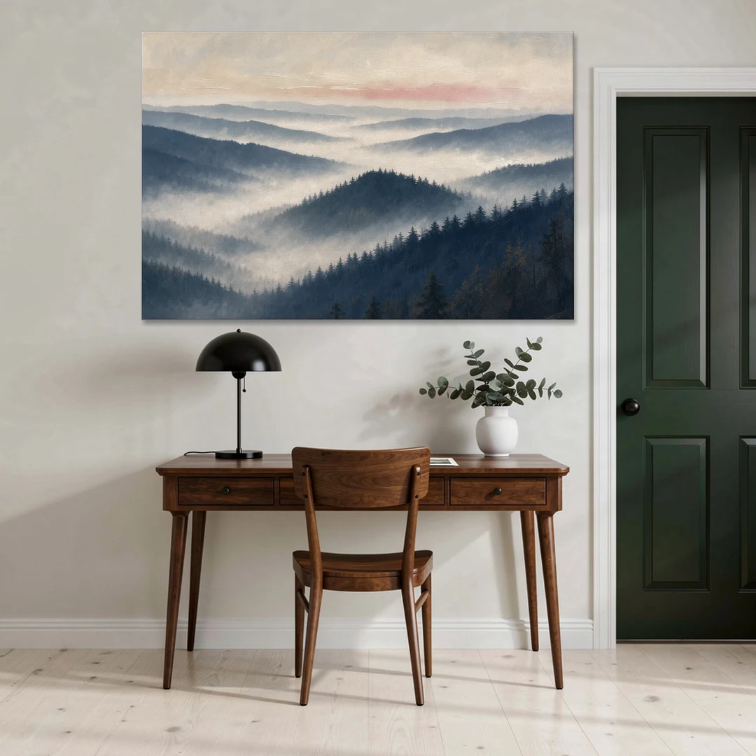 Misty Pine Ridges Over a Fog Valley - Canvas Wall Art - Office - 60x40