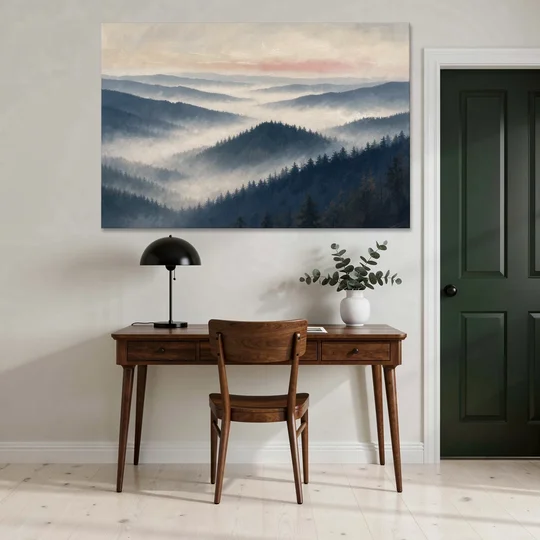 Misty Pine Ridges Over a Fog Valley - Canvas Wall Art - Office - 60x40