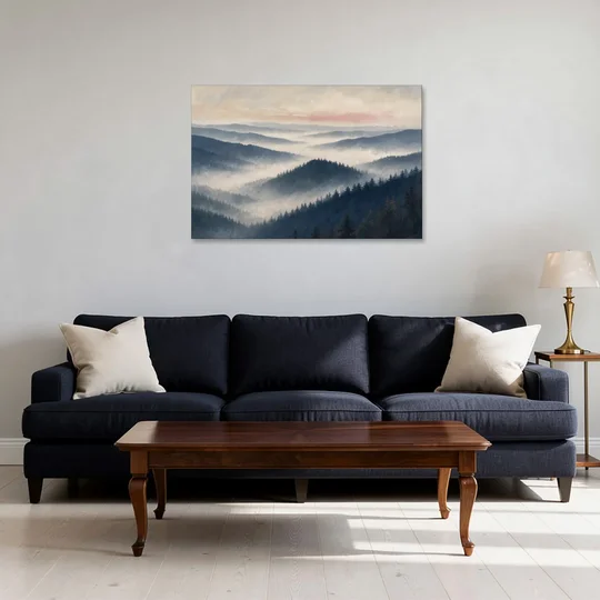 Misty Pine Ridges Over a Fog Valley - Canvas Wall Art - Sofa - 36x24