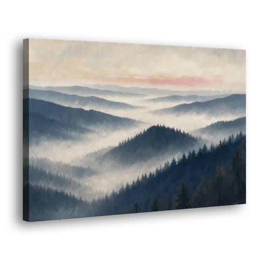 Misty Pine Ridges Over a Fog Valley - Canvas Wall Art - Side