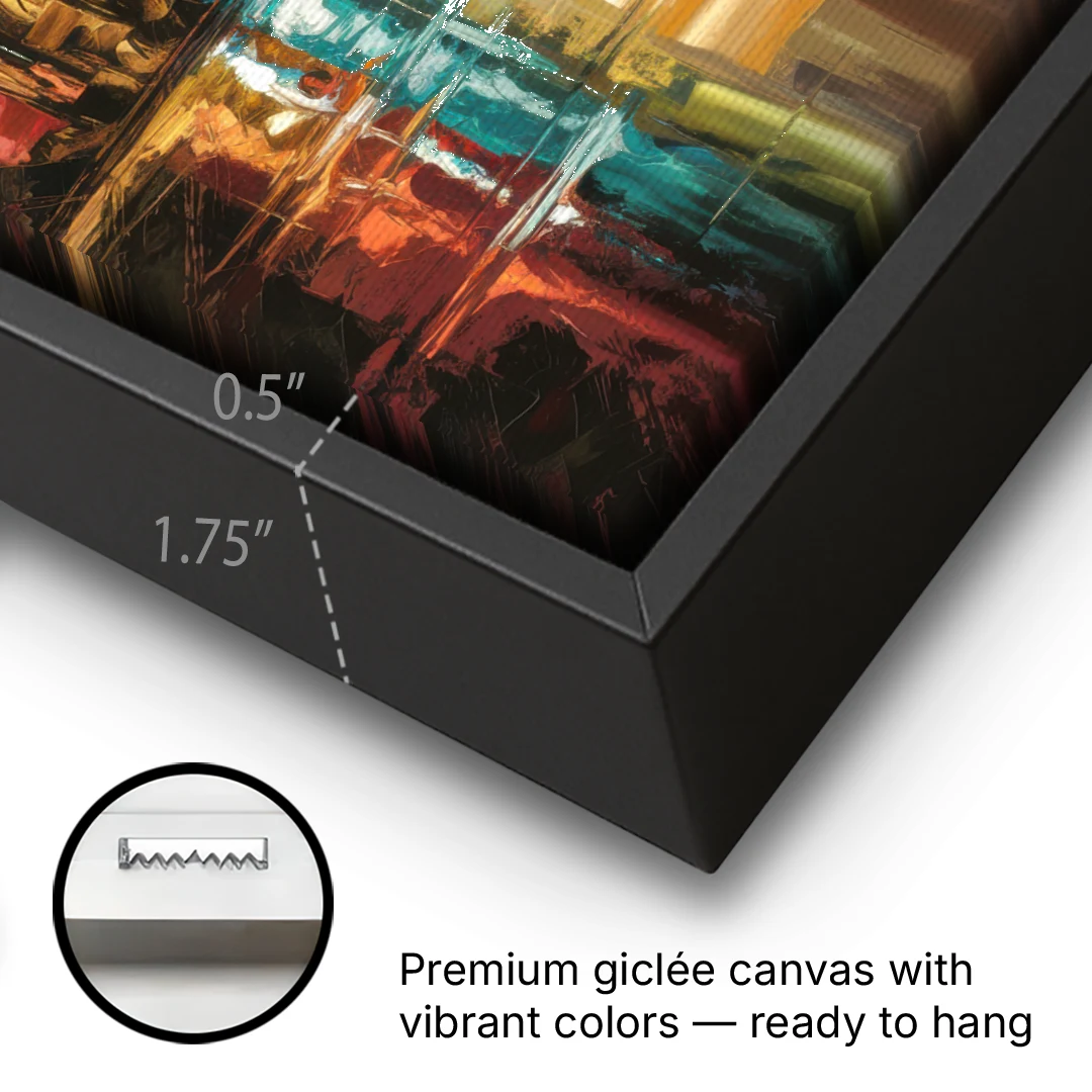 Mobile Abstract Cityscape Modern - Black Framed Canvas Wall Art - Gallery Wrap Corner