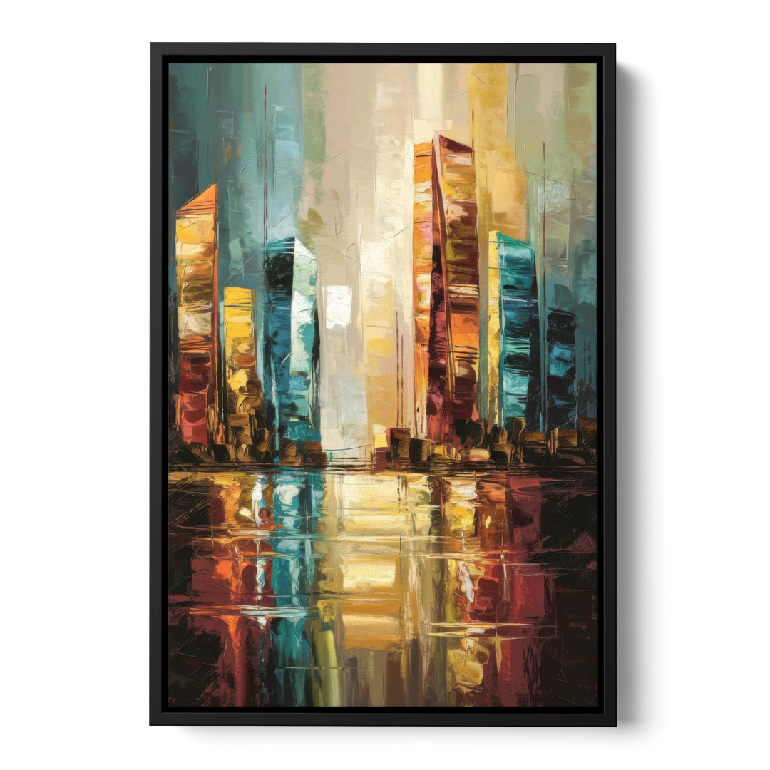 Mobile Abstract Cityscape Modern - Black Framed Canvas Wall Art - Front