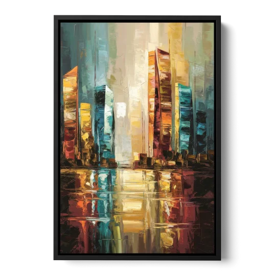 Mobile Abstract Cityscape Modern - Black Framed Canvas Wall Art - Front