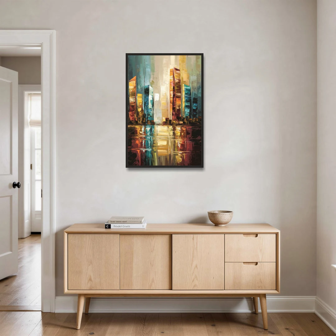 Mobile Abstract Cityscape Modern - Black Framed Canvas Wall Art - Coffee Table - 24x36