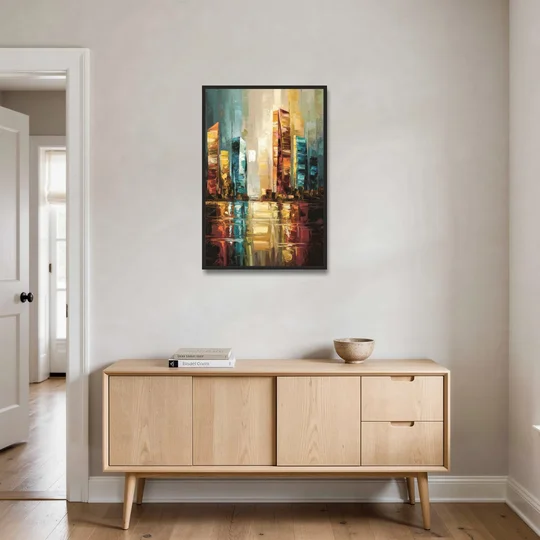 Mobile Abstract Cityscape Modern - Black Framed Canvas Wall Art - Coffee Table - 24x36