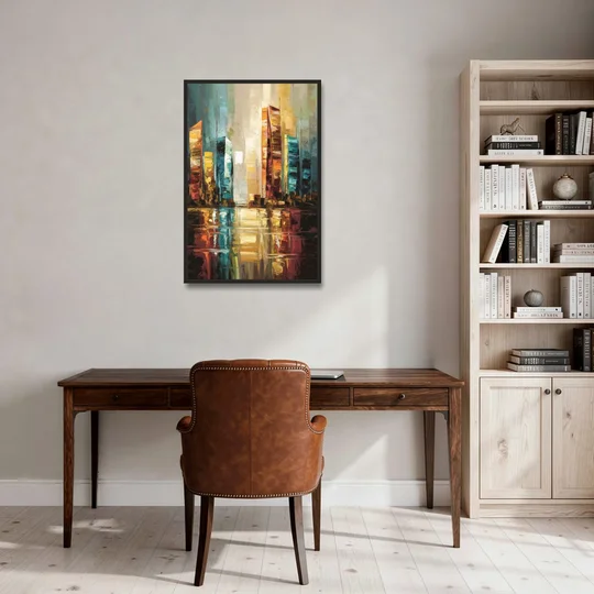Mobile Abstract Cityscape Modern - Black Framed Canvas Wall Art - Office - 24x36