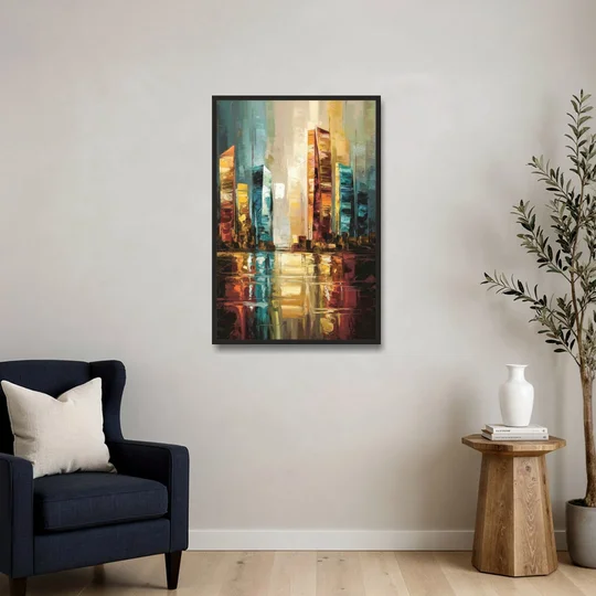 Mobile Abstract Cityscape Modern - Black Framed Canvas Wall Art - Sofa - 24x36