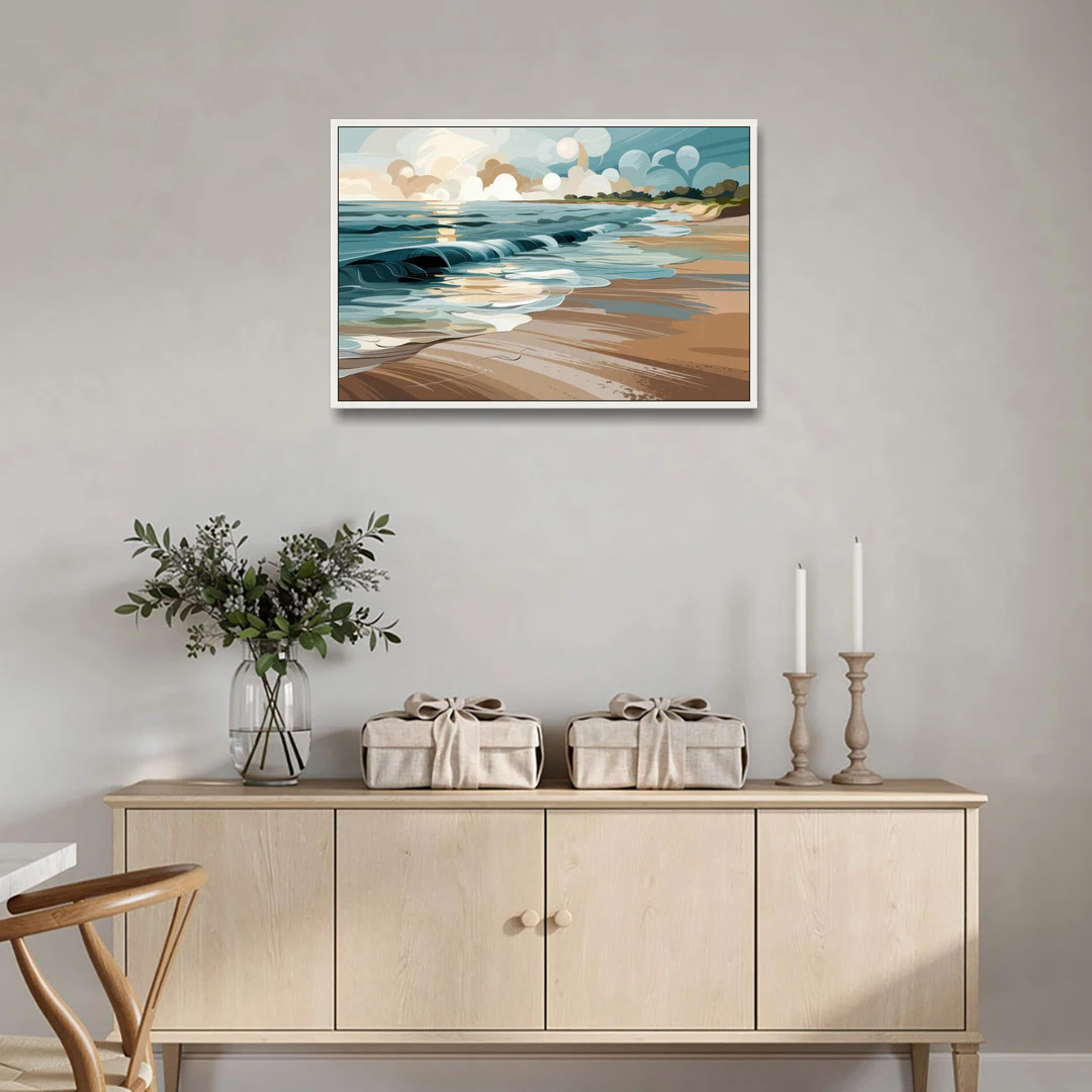 Mobile Coastal Vibes - White Framed Canvas Wall Art - Coffee Table - 36x24