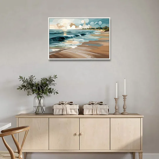 Mobile Coastal Vibes - White Framed Canvas Wall Art - Coffee Table - 36x24