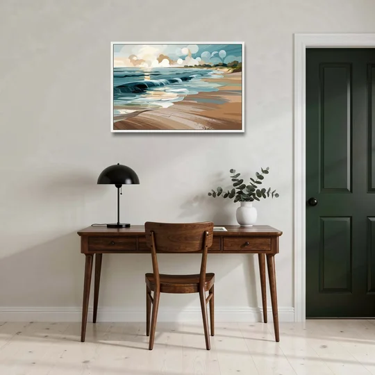 Mobile Coastal Vibes - White Framed Canvas Wall Art - Office - 36x24