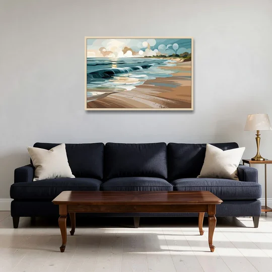 Mobile Coastal Vibes - Oak Framed Canvas Wall Art - Sofa - 36x24