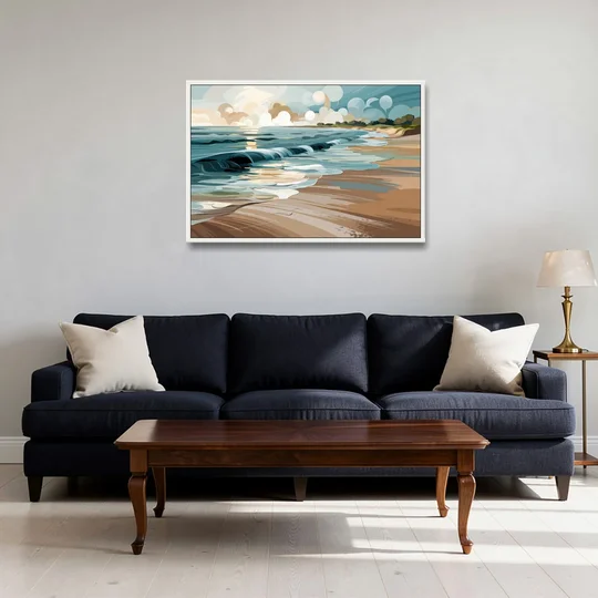 Mobile Coastal Vibes - White Framed Canvas Wall Art - Sofa - 36x24