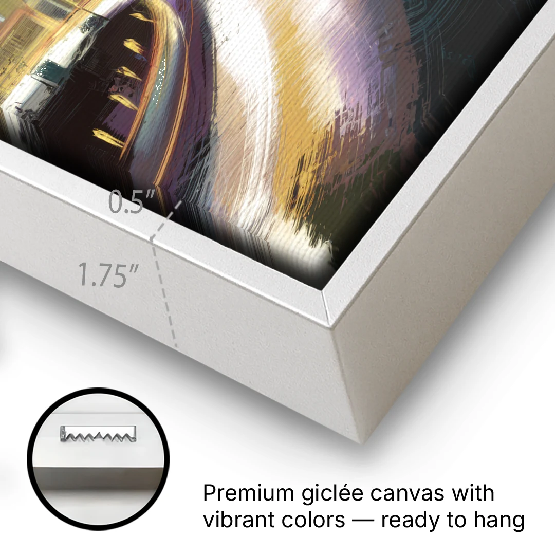 Mobile Downtown Aesthetic - White Framed Canvas Wall Art - Gallery Wrap Corner