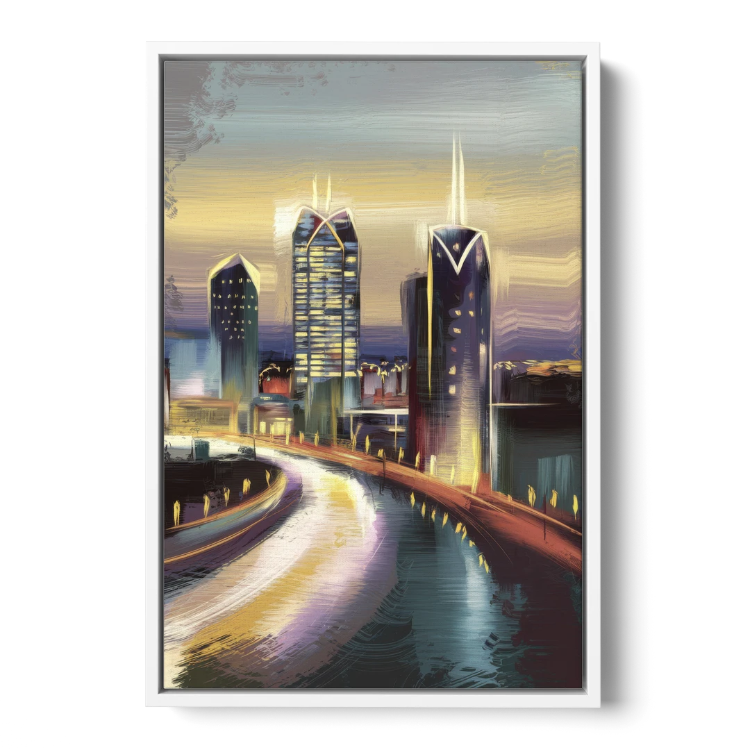 Mobile Downtown Aesthetic - White Framed Canvas Wall Art - Front