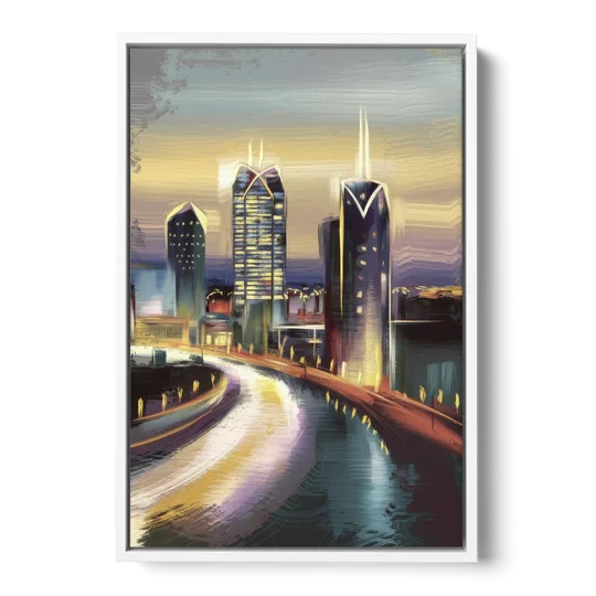 Mobile Downtown Aesthetic - White Framed Canvas Wall Art - Front