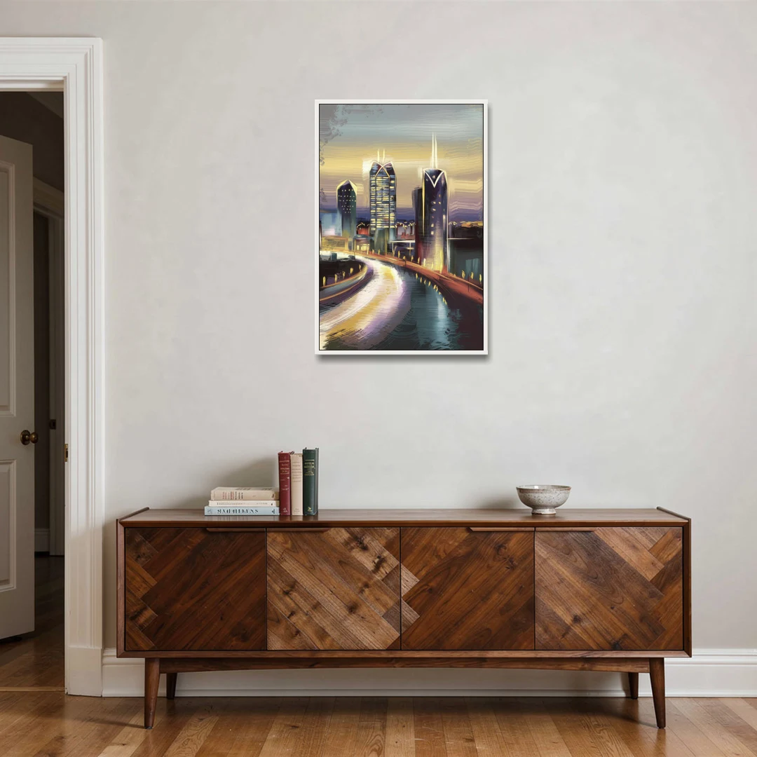 Mobile Downtown Aesthetic - White Framed Canvas Wall Art - Coffee Table - 24x36