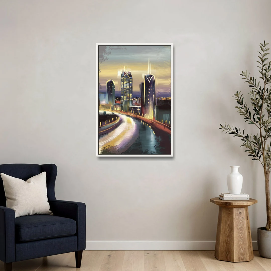 Mobile Downtown Aesthetic - White Framed Canvas Wall Art - Sofa - 24x36