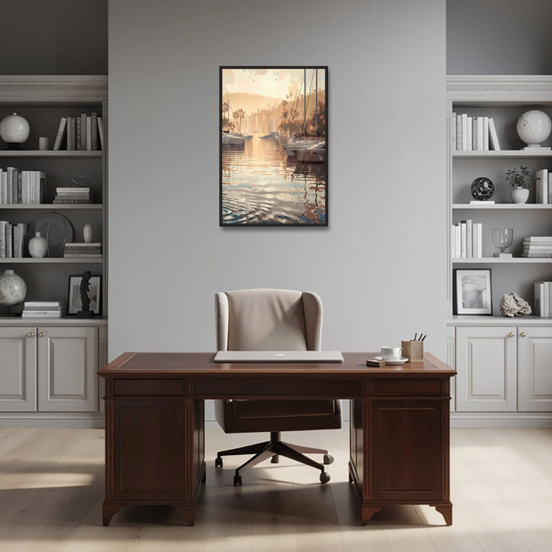 Mobile Scenic Harbor - Black Framed Canvas Wall Art - Office - 24x36