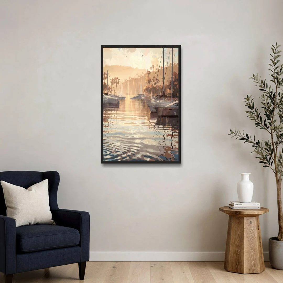 Mobile Scenic Harbor - Black Framed Canvas Wall Art - Sofa - 24x36