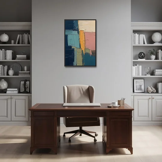 Modern Abstract Amber Seam for the Office - Black Framed Canvas Wall Art - Office - 24x36