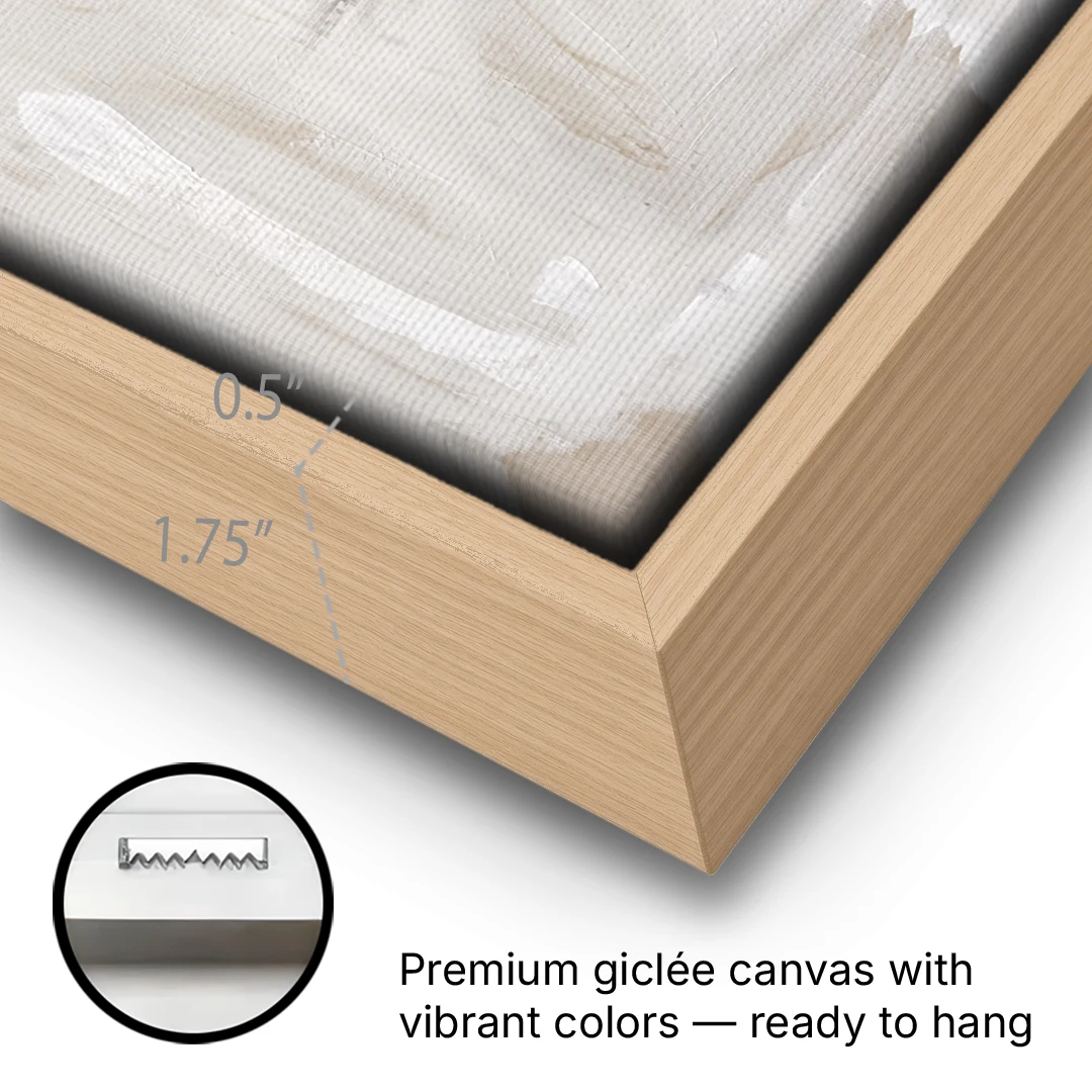 Modern Abstract Canvas Prints with Floating River Stone - Oak Framed Canvas Wall Art - Gallery Wrap Corner
