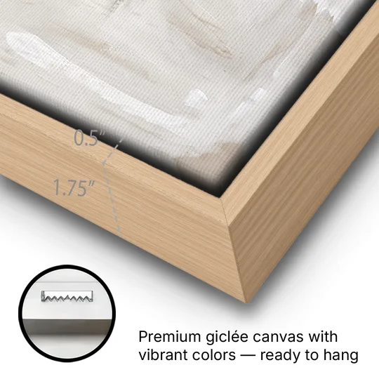 Modern Abstract Canvas Prints with Floating River Stone - Oak Framed Canvas Wall Art - Gallery Wrap Corner