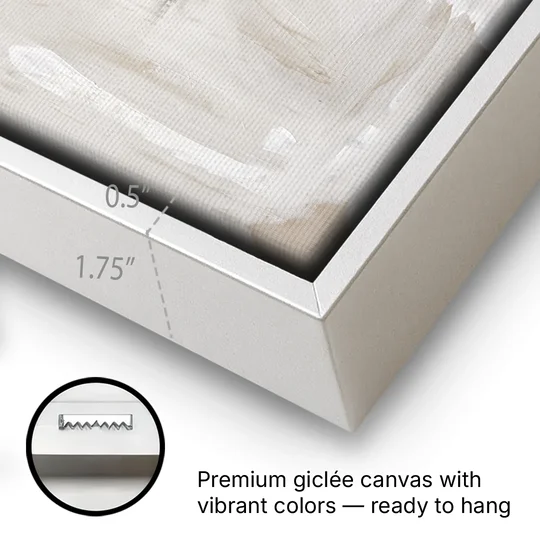 Modern Abstract Canvas Prints with Floating River Stone - White Framed Canvas Wall Art - Gallery Wrap Corner