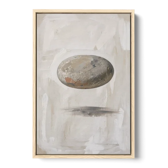 Modern Abstract Canvas Prints with Floating River Stone - Oak Framed Canvas Wall Art - Front