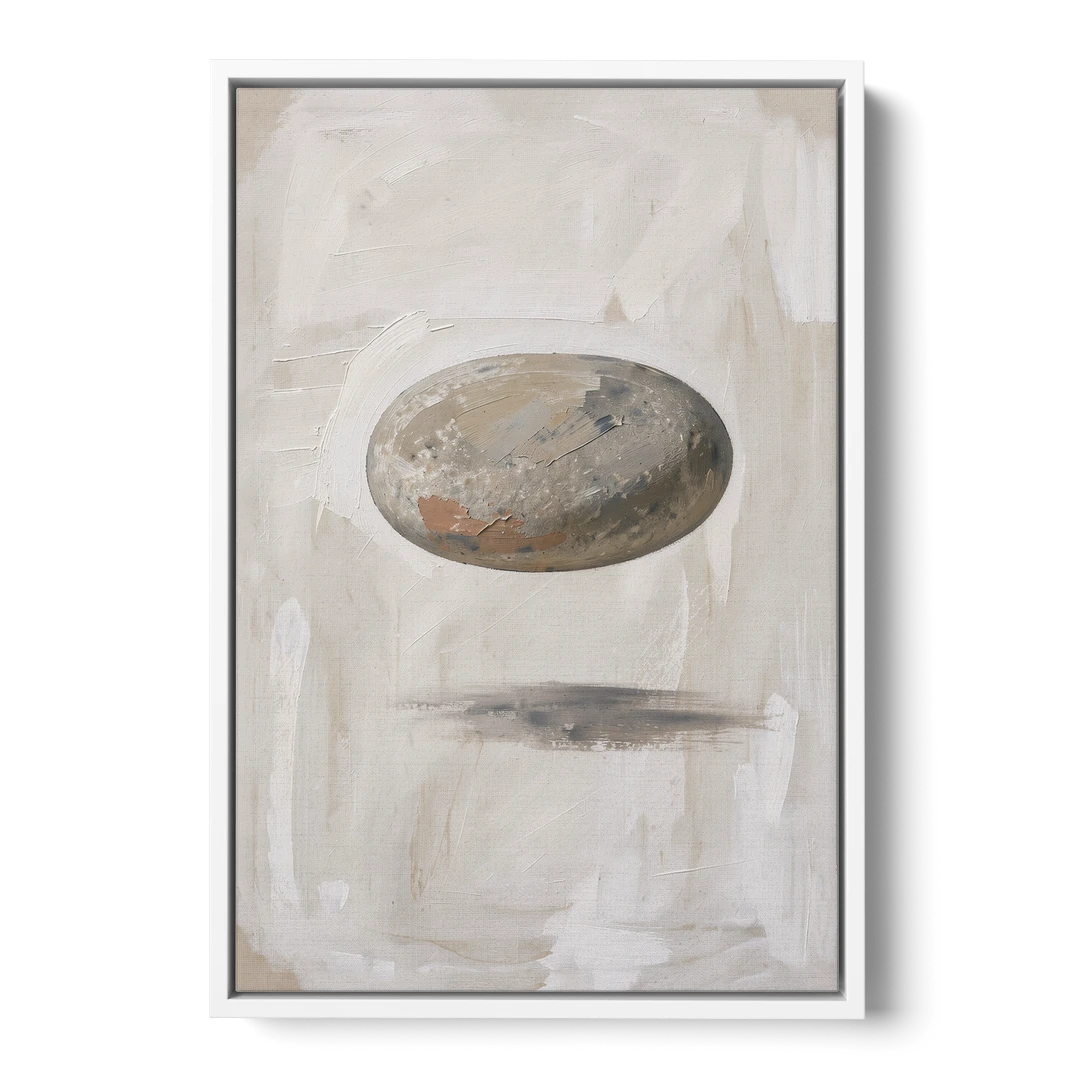 Modern Abstract Canvas Prints with Floating River Stone - White Framed Canvas Wall Art - Front