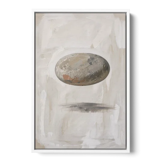 Modern Abstract Canvas Prints with Floating River Stone - White Framed Canvas Wall Art - Front