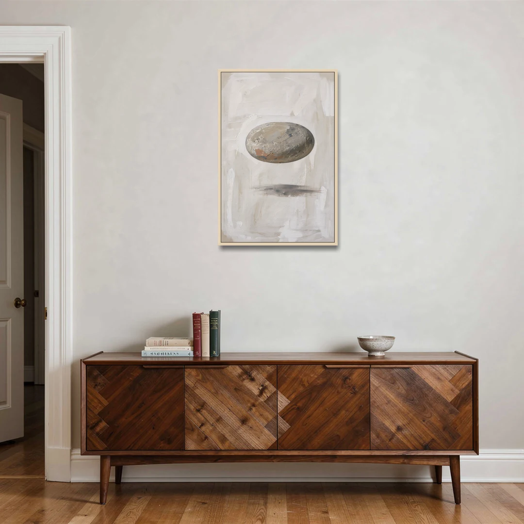 Modern Abstract Canvas Prints with Floating River Stone - Oak Framed Canvas Wall Art - Coffee Table - 24x36