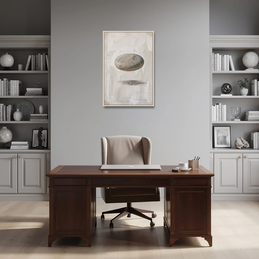 Modern Abstract Canvas Prints with Floating River Stone - Oak Framed Canvas Wall Art - Office - 24x36