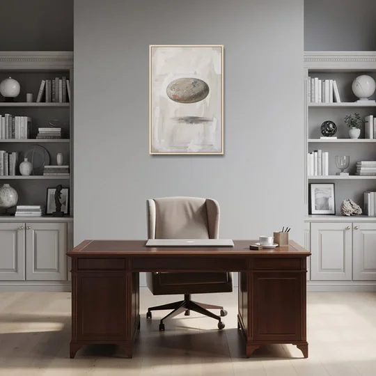 Modern Abstract Canvas Prints with Floating River Stone - Oak Framed Canvas Wall Art - Office - 24x36