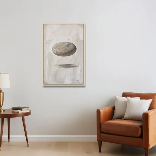 Modern Abstract Canvas Prints with Floating River Stone - Oak Framed Canvas Wall Art - Sofa - 24x36