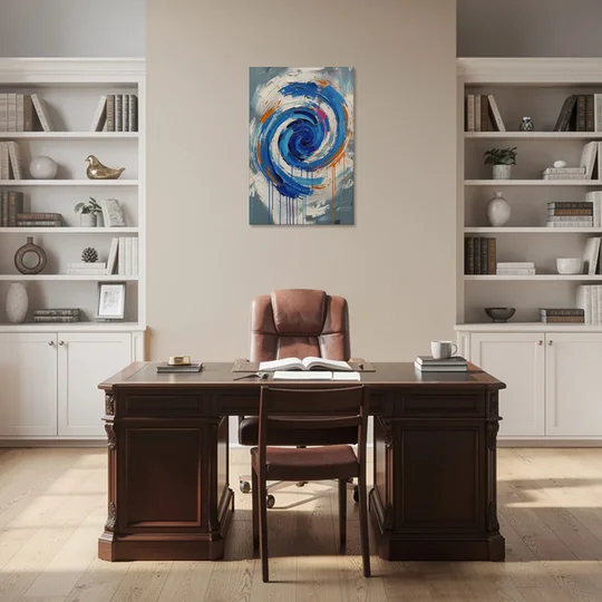 Modern Abstract Canvas Wall Art of a Cobalt Whirlpool - Canvas Wall Art - Office - 24x36