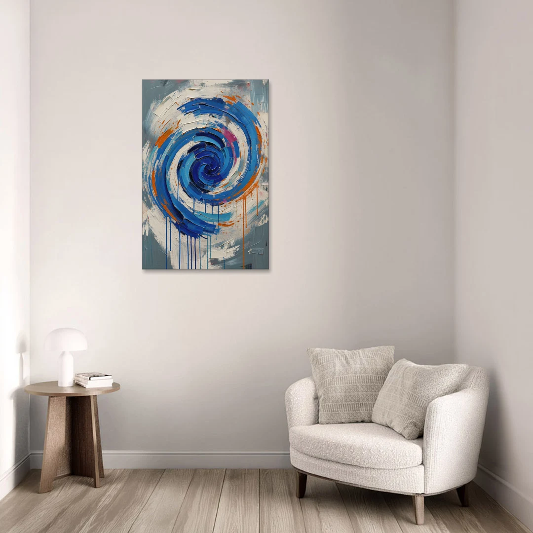 Modern Abstract Canvas Wall Art of a Cobalt Whirlpool - Canvas Wall Art - Sofa - 24x36