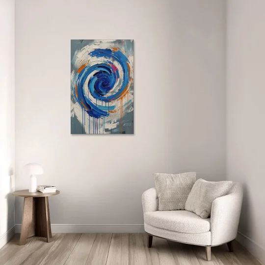 Modern Abstract Canvas Wall Art of a Cobalt Whirlpool - Canvas Wall Art - Sofa - 24x36