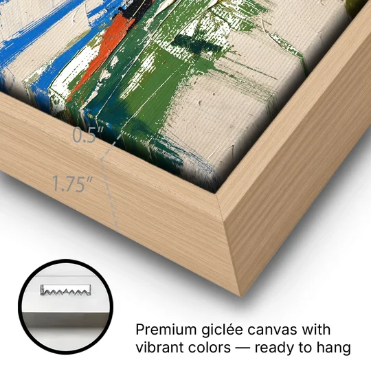 Modern Abstract High Summer Burst - Oak Framed Canvas Wall Art - Gallery Wrap Corner