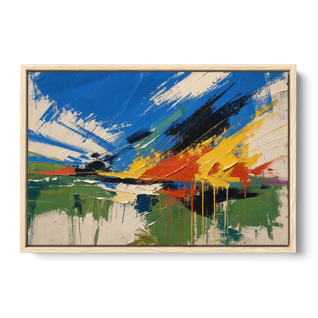 Modern Abstract High Summer Burst - Oak Framed Canvas Wall Art - Front