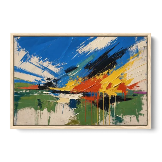 Modern Abstract High Summer Burst - Oak Framed Canvas Wall Art - Front