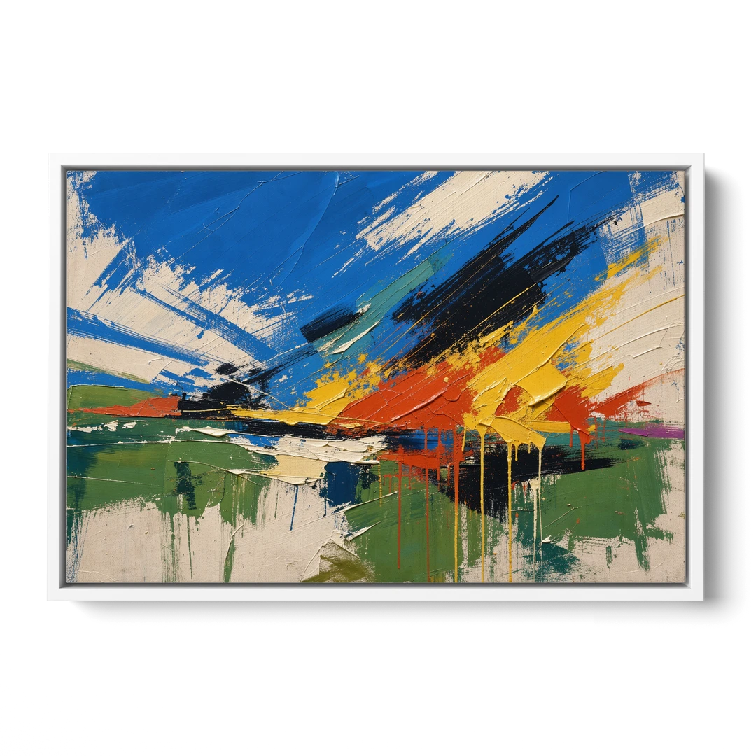 Modern Abstract High Summer Burst - White Framed Canvas Wall Art - Front
