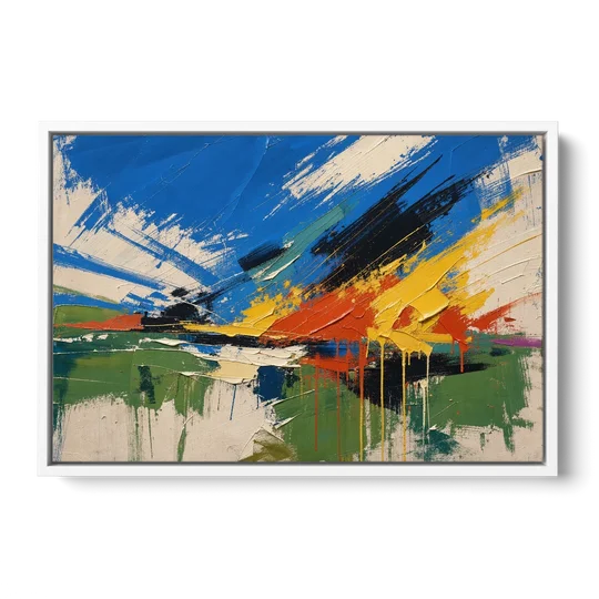 Modern Abstract High Summer Burst - White Framed Canvas Wall Art - Front