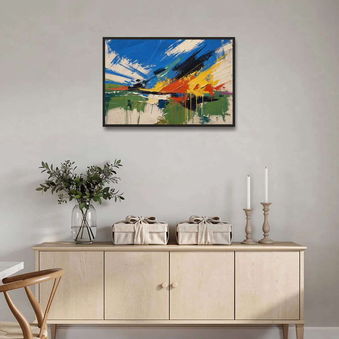 Modern Abstract High Summer Burst - Black Framed Canvas Wall Art - Coffee Table - 36x24