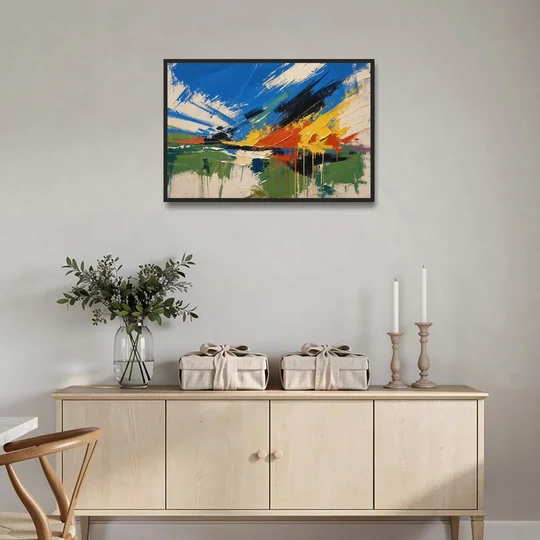 Modern Abstract High Summer Burst - Black Framed Canvas Wall Art - Coffee Table - 36x24