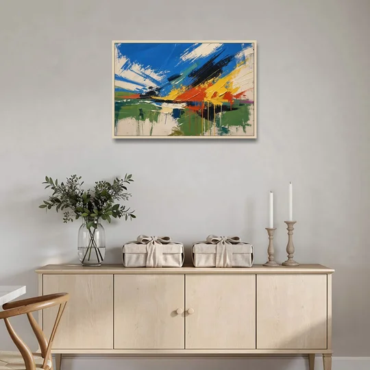 Modern Abstract High Summer Burst - Oak Framed Canvas Wall Art - Coffee Table - 36x24