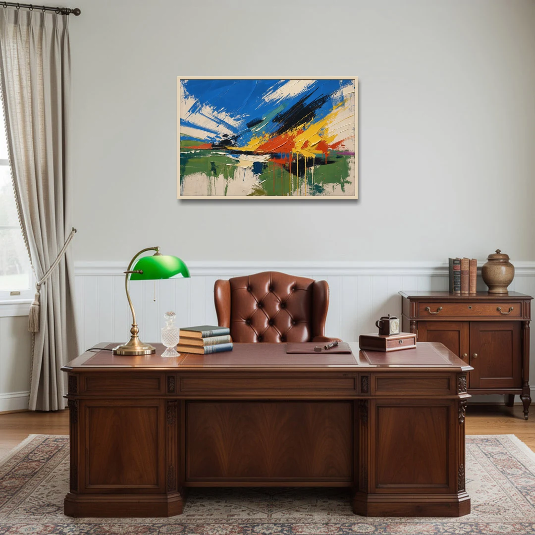 Modern Abstract High Summer Burst - Oak Framed Canvas Wall Art - Office - 36x24